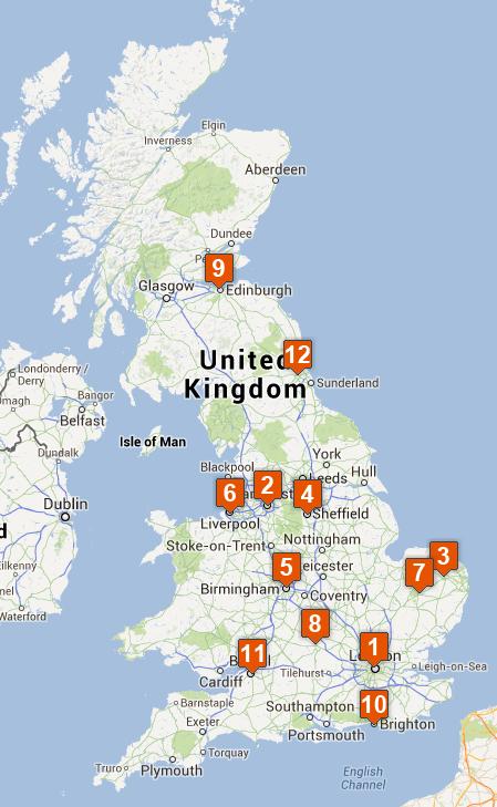 Map of the UK showing the top 10 markets